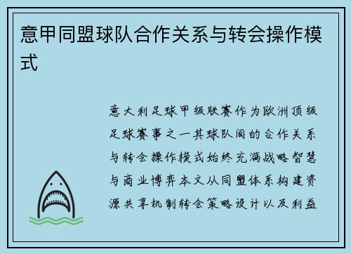 意甲同盟球队合作关系与转会操作模式